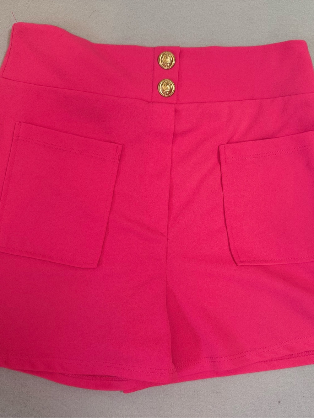 High-Waist Hot Pink Pocket Shorts with Gold Buttons